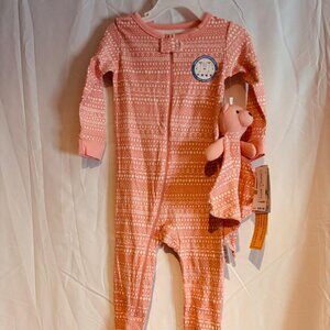 Max & Olivia Mini Baby Girl Zipper Sleeper with Plush Toy Pink